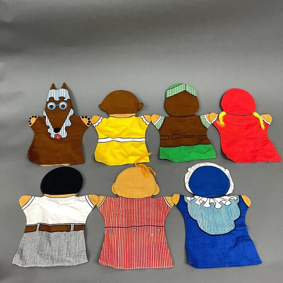 Vintage Little Red Riding Hood Grandma Wolf Hand Puppets Lot of 7 - Picture 4 of 6